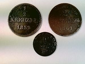 Münzen, 1/2 Kreuzer, 1852, 2 Pfennig, 1861, 1 Kreuzer, 1870, Bayern, Konvolut 3 Stück