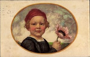 Künstler Ansichtskarte / Postkarte Zumbusch, Ludwig von, Bayerischer Blumentag 1913, Kind mit Moh...