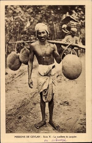 Ansichtskarte / Postkarte Ceylon Sri Lanka, La cueillette du jacquier, Ernte von Jackfrucht, Miss...