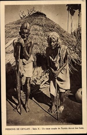 Ansichtskarte / Postkarte Ceylon Sri Lanka, Un vieux couple de Pariahs devant leur hutte