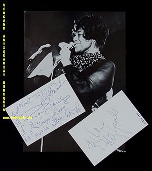 Seller image for 2 eigenhndig signierte und datierte Autogrammkarten (1 x Ella Fitzgerald + 1 x die Band). for sale by Antiquariat Bebuquin (Alexander Zimmeck)