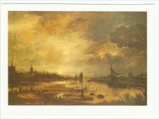 Van der Neer (1603/4-1677) Artist Postcard A Moonlit View