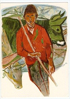 Seller image for Antique Alois Carigiet Artist Postcard (1902-1985) La vacca verda Die grune Kuh for sale by Postcard Anoraks