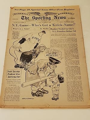 Bild des Verkufers fr November 2,1960 The Sporting News: New York N.L.Franchise Needs A Name (Mets?) - Gabe Paul - Yankees Dan Topping - San Francisco Giants in Japan - NFL Place Kickers zum Verkauf von rareviewbooks