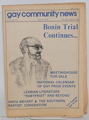 Immagine del venditore per GCN: Gay Community News; the gay weekly; vol. 5, #49, June 24, 1978: Bonin Trial Continues venduto da Bolerium Books Inc.