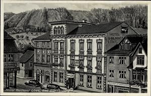 Künstler Ansichtskarte / Postkarte Bad Blankenburg, Hotel Goldener Löwe, Bes. Erwin Höland, Am Markt