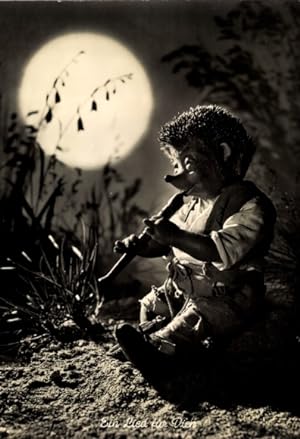 Ansichtskarte / Postkarte Mecki der Igel, Ein Lied für dich, Flötenspiel beim Mondschein