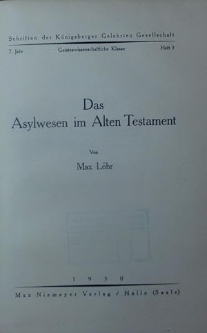 Seller image for Das Asylwesen im Alten Testament. for sale by Antiquariat Bookfarm