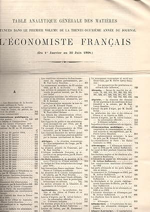 Imagen del vendedor de L'economiste Francais.Journal hebdomadaire.32e Annee-1ere Volume-1904( 1er Janvier -30 Juin) a la venta por JP Livres