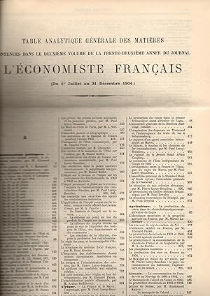 Seller image for L'economiste Francais.Journal hebdomadaire.32e Annee-2eme Volume-1904(1er Juillet-31 Decembre) for sale by JP Livres