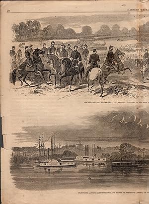 Seller image for ENGRAVNIG: "Civil War: 2 Scenes Along the James River (Virginia)".double page engraving from Harper's Weekly,: August 2, 1862 for sale by Dorley House Books, Inc.