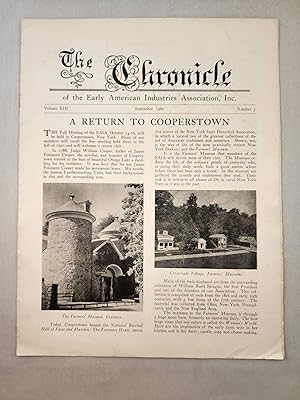 Imagen del vendedor de The Chronicle of the Early American Industries Association Volume XIII Number 3 September 1960 a la venta por WellRead Books A.B.A.A.