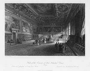 HALL OF THE COUNCIL OF FIVE HUNDRED IN VENICE ITALY,1842 Steel Engraving,Antique print