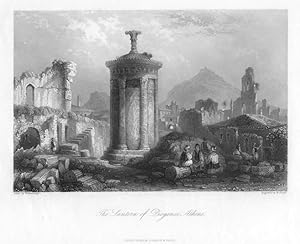THE LANTERN OF DIOGENES IN ATHENS GREECE,1840's Steel Engraving,Antique print