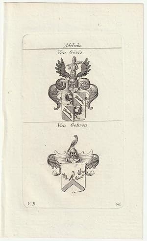 Adeliche: Von Göriz / Von Gohren. Original-Kupferstich mit 2 Wappen.