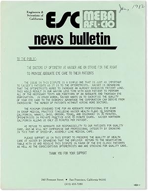 Imagen del vendedor de To The Public: The Doctors of Optometry at Kaiser Are On Strike For The Right To Provide Adequate Eye Care To Their Patients a la venta por Lorne Bair Rare Books, ABAA