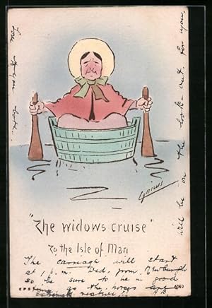 Seller image for Knstler-Ansichtskarte Cynicus: Alte Frau sitzt in einem Waschbottich, The Widows Cruise to the Isle of Man for sale by Bartko-Reher