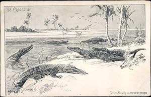 Künstler Ansichtskarte / Postkarte Le Crocodile, Journal des Voyages, Landschaft mit Krokodilen