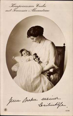 Passepartout Ansichtskarte / Postkarte Kronprinzessin Cecilie von Preußen mit Prinzessin Alexandr...