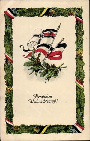 Ansichtskarte / Postkarte Glückwunsch Weihnachten, Kaiserliche Fahne, Eichenlaub, Kaiserliche Ver...