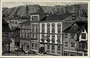 Künstler Ansichtskarte / Postkarte Bad Blankenburg, Hotel Goldener Löwe, Bes. Erwin Höland, Am Markt