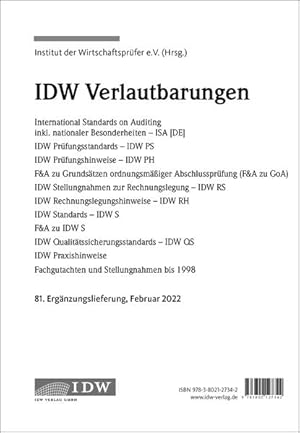 Seller image for IDW, 81. Erg.-Lief. IDW Verlautbarungen Februar 2022: 81. Ergnzungslieferung Februar 2022 for sale by getbooks GmbH