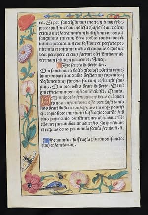 Printed leaf on vellum with illuminated flower borders