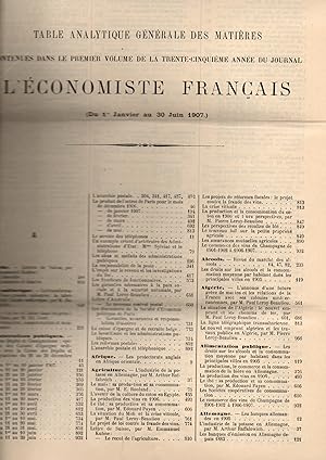 Seller image for L'economiste Francais.Journal hebdomadaire.35e Annee-1ere Volume-1907( 1er Janvier -30 Juin) for sale by JP Livres