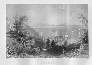 VIEW OF SING SING ON THE HUDSON RIVER,1840's Steel Engraving,Antique print