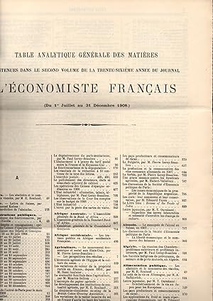 Imagen del vendedor de L'economiste Francais.Journal hebdomadaire.36e Annee-2eme Volume-1908(1er Juillet-31 Decembre) a la venta por JP Livres