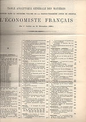 Seller image for L'economiste Francais.Journal hebdomadaire.33e Annee-2eme Volume-1905(1er Juillet-31 Decembre) for sale by JP Livres