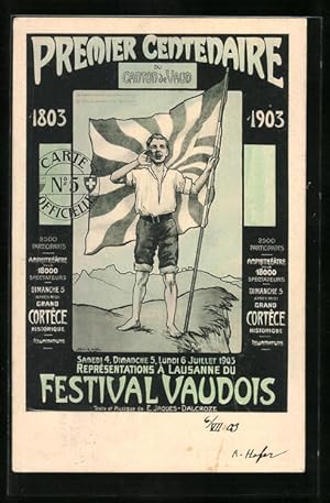 Ansichtskarte Schweiz, Premier Centenaire du Canton de Vaud 1903, Festival Vaudois, Junge mit Fla...