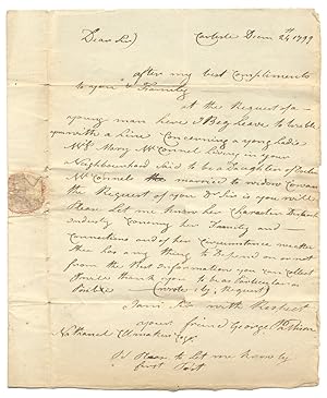 1799 Autograph Letter Signed by George Pattison of Carlisle, Pennsylvania enquiring about the cha...