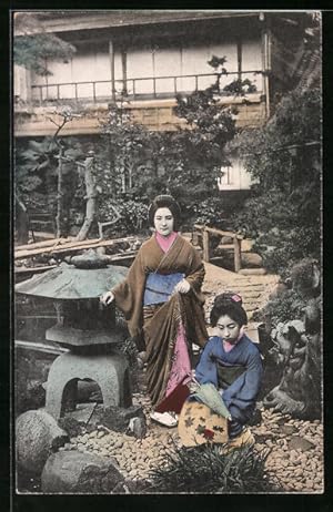 Image du vendeur pour Ansichtskarte Zwei Geishas im japanischen Garten mis en vente par Bartko-Reher