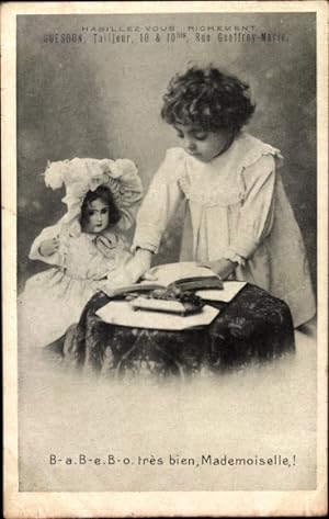 Ansichtskarte / Postkarte Mädchen mit Puppe, Tailleur Guesdon, Rue Geoffroy Marie