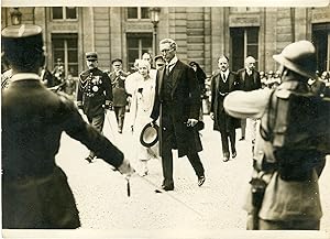 "ALBERT 1er et ELISABETH de BELGIQUE quittant l'Elysée (1931)" Photo de presse originale G. DEVRE...