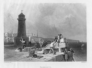 RAMSGATE DOCK WITH LIGHTHOUSE in the district of Thanet in east Kent, England,1879 Steel Engravin...