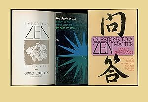 Bild des Verkufers fr Three Vintage Paperback Books on Zen Buddhism: Everyday Zen by Charlotte Joko Beck; Questions to a Zen Master : Taisen Deshimaru, published circa 1990 by E. P. Dutton; The Spirit of Zen by Alan Watts, an Evergreen Book, issued by Grove Press in 1981. zum Verkauf von Brothertown Books