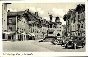 Bild des Verkufers fr Ansichtskarte / Postkarte Bad Tlz in Oberbayern, Markstrae, Denkmal, Fahrzeuge zum Verkauf von akpool GmbH