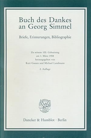 Immagine del venditore per Buch des Dankes an Georg Simmel venduto da moluna