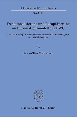 Seller image for Denationalisierung und Europäisierung im Informationsmodell des UWG. for sale by moluna