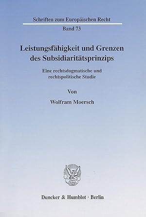 Immagine del venditore per Leistungsfähigkeit und Grenzen des Subsidiaritätsprinzips. venduto da moluna