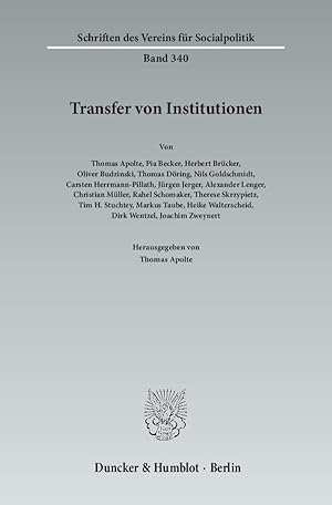 Bild des Verkufers fr Transfer von Institutionen zum Verkauf von moluna