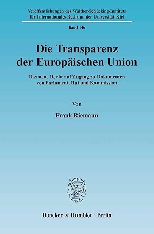 Immagine del venditore per Die Transparenz der Europäischen Union. venduto da moluna