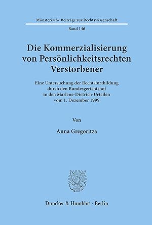 Seller image for Die Kommerzialisierung von Persoenlichkeitsrechten Verstorbener for sale by moluna