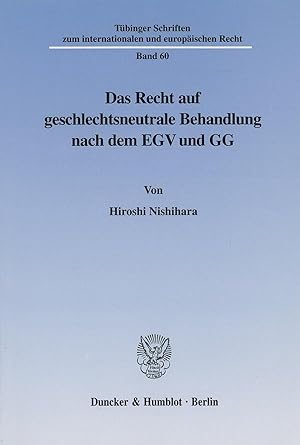 Seller image for Das Recht auf geschlechtsneutrale Behandlung nach dem EGV und GG for sale by moluna
