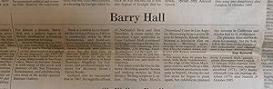Contributes an obituary of Barry Hall to the Independent of Thursday 2 November 1995