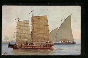 Image du vendeur pour Knstler-Ansichtskarte Christopher Rave: Philippinen, Kleineres Transportboot mit Mattensegeln, 19. Jahrhundert mis en vente par Bartko-Reher