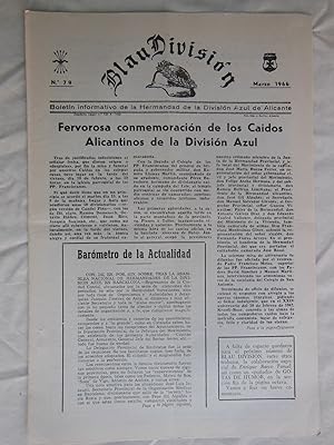 BLAU DIVISIÓN. Boletín Informativo de la Hermandad de la División Azul de Alicante. Marzo 1966, N...