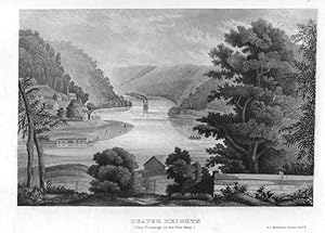 FERRY ON THE BEAVER HEIGHTS NEAR PITTSBURGH ON THE OHIO RIVER,1854 Historical Steel Engraving ,Am...